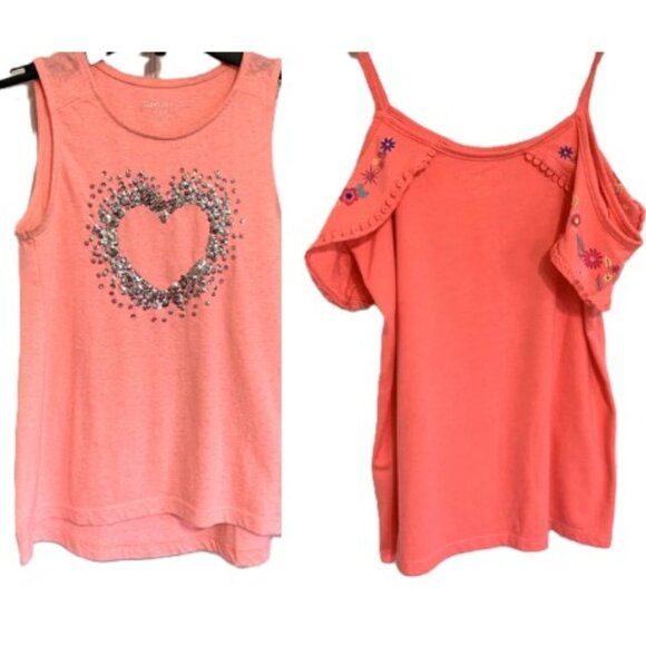 Girls Orange Tank Tops Glitter Sequin Children's Place Size 7/8 Off Shoulder - Picture 1 of 11